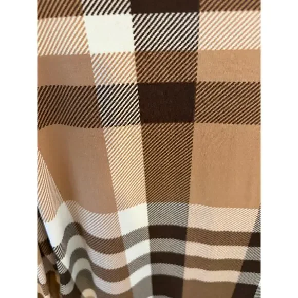 Les Amis Plaid Puff Sleeve Top Brown Beige Check Blouse Size Small - Picture 5 of 6